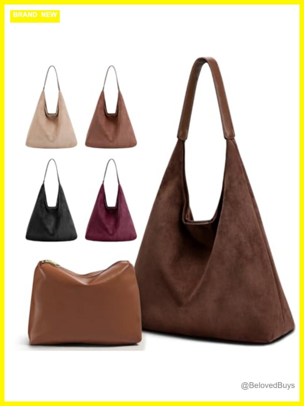 Vegan Leather Purse Set Slouchy Hobo Shoulder Bag & Suede Tote Bag
